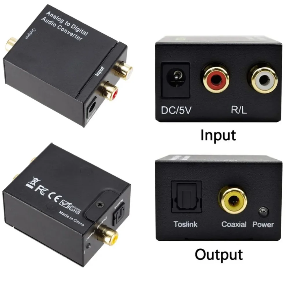 Analog to Digital Converter ADC Audio Analog to Digital (Optical/Coaxial) Converter Optical Coaxial RCA Toslink SPDIF Adapter