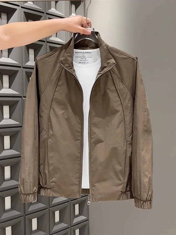 

Spring Autumn Thin Spor Casual American Sle Jaet Men's Trendy Stand Collar Leisure Outerwear Simple Design Youth New Model