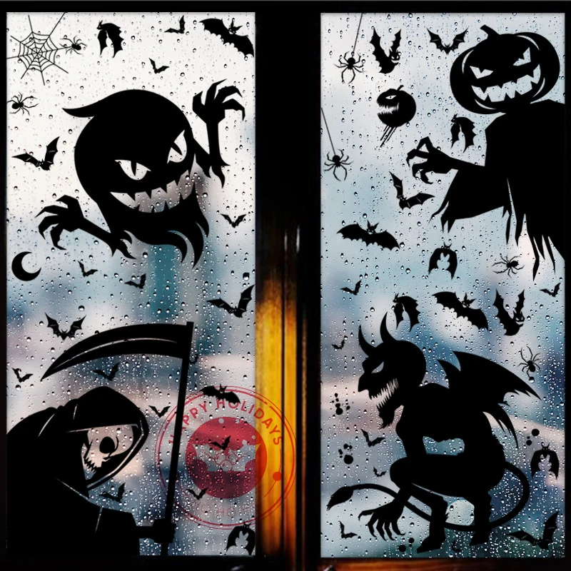 25 × 35cm Halloween Riesen Geist Monster Geist Fenster Aufkleber Hexe Tod Bat Schädel Halloween Party Dekorative Elektrostatische Sticke