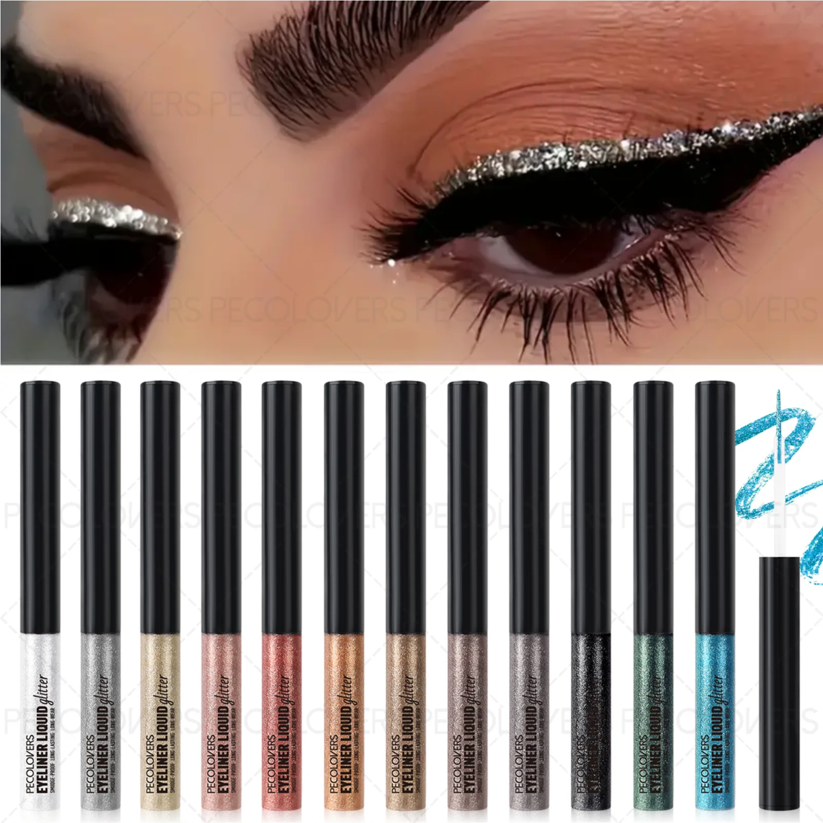 1PC 防水 2-in-1 リキッドアイライナー & アイシャドウ - 長持ち、グリッターハイライト