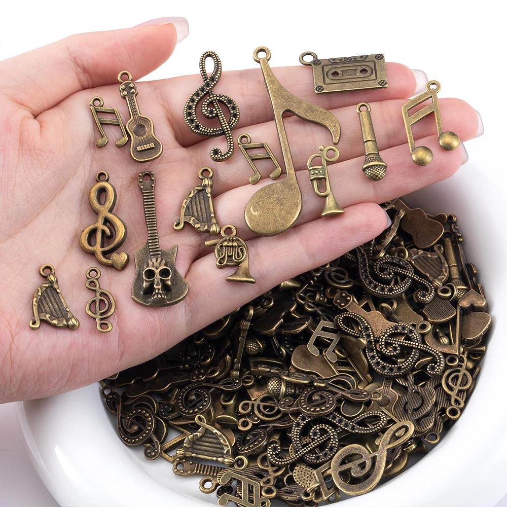 50g Alloy Retro Musical Note Series Fashion Charms Various Mixed Pendants for DIY Bracelet Necklace Jewelry Making Accessories