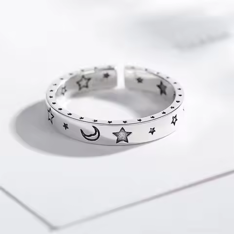 925 Sterling Silver Star Moon Woman Rings Luxury Jewelry Accessories Wholesale Trending Products