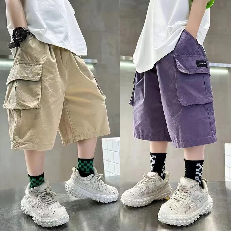 3-14 Years Summer Teenage Boys Pants Stereoscopic Pocket Design Comfortable Loose Fitting Style Short Trousers For Kids