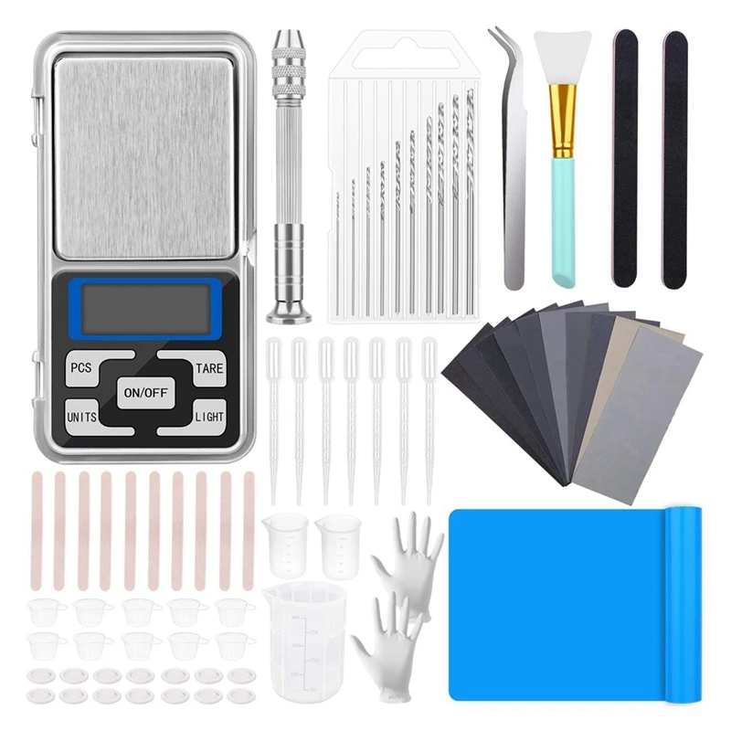 170Pcs Resin Tool Starter Kit, Epoxy Resin Tools With Silicone Sheet, Drill, Sandpapers, Pocket Scale, Mixing Cups