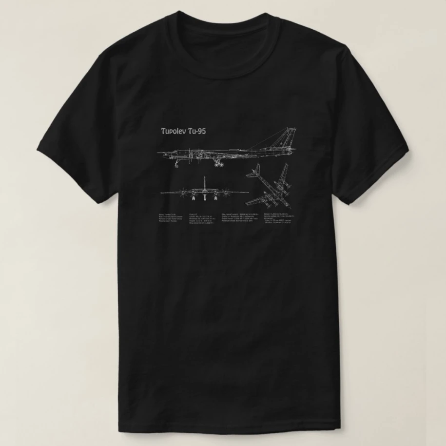 Tupolev Tu-95 Bear Strategic Bomber Blueprint T Shirt. New 100% Cotton Short Sleeve O-Neck Casual T-shirt Loose Top Size S-3XL