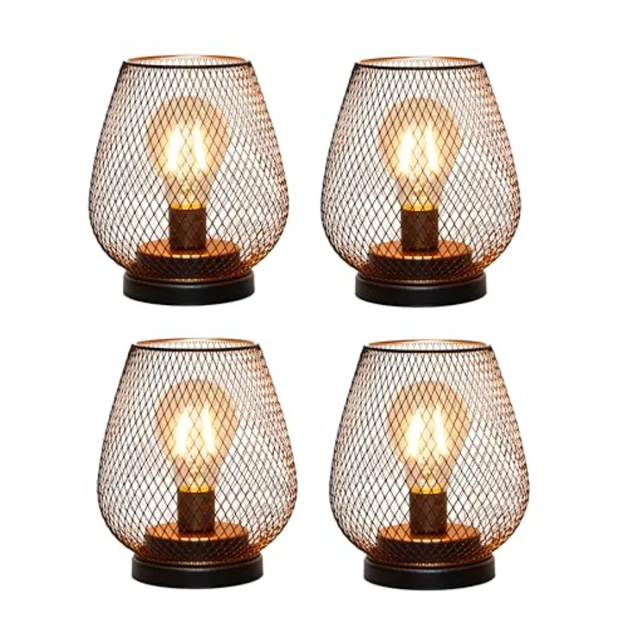 

Set of Battery Operated Lamp LED Table Lantern Metal Cage Cordless Lamps with LED Bulb Vintage Decorative Outdoor Lantern for W