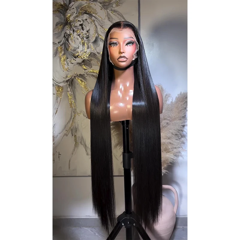 26 inch Long Soft 180Density Preplucked Natural Black Straight Lace Front Wig For Women BabyHair Glueless Heat Resistant Daily