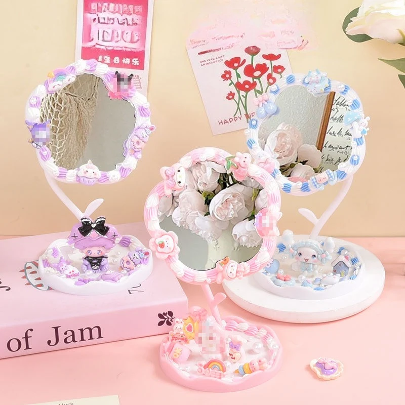 مرآة مكياج على شكل قلب للأطفال مصنوعة يدويًا بغراء كريمي ومرآة صغيرة لمرآة مكياج للفتيات #5