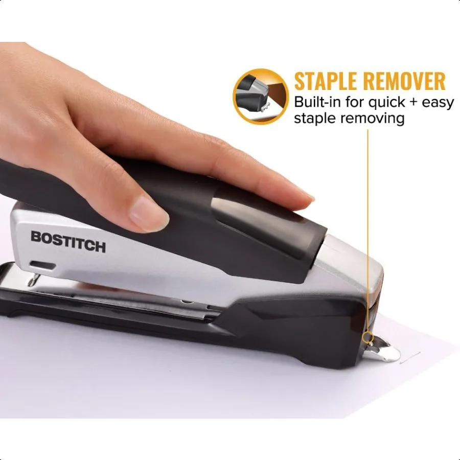Office Executive Metal Desktop Stapler 3 in 1 Spring Powered Stapler One Finger Staple Storage Compartment Staple Remover Inclu