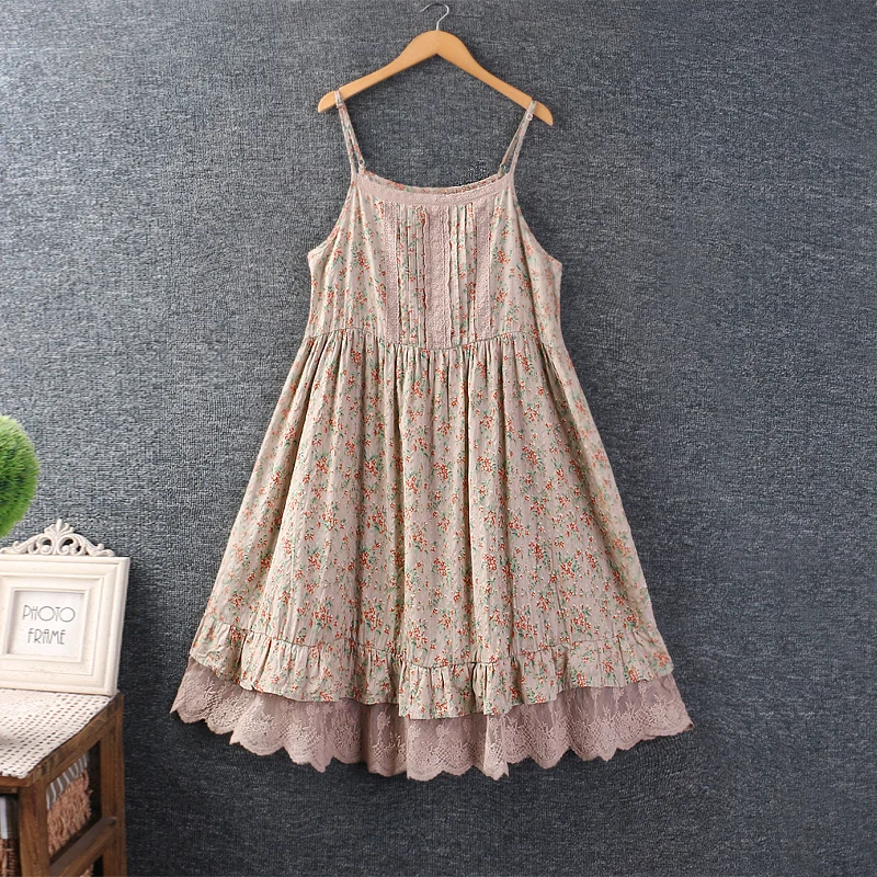 Sweet Fre Lace Splice Floral Coton Lin Midi Dr Été Nouveau Sle Vêtements pour femmes T-shirt superposé Dr Commute Sle...