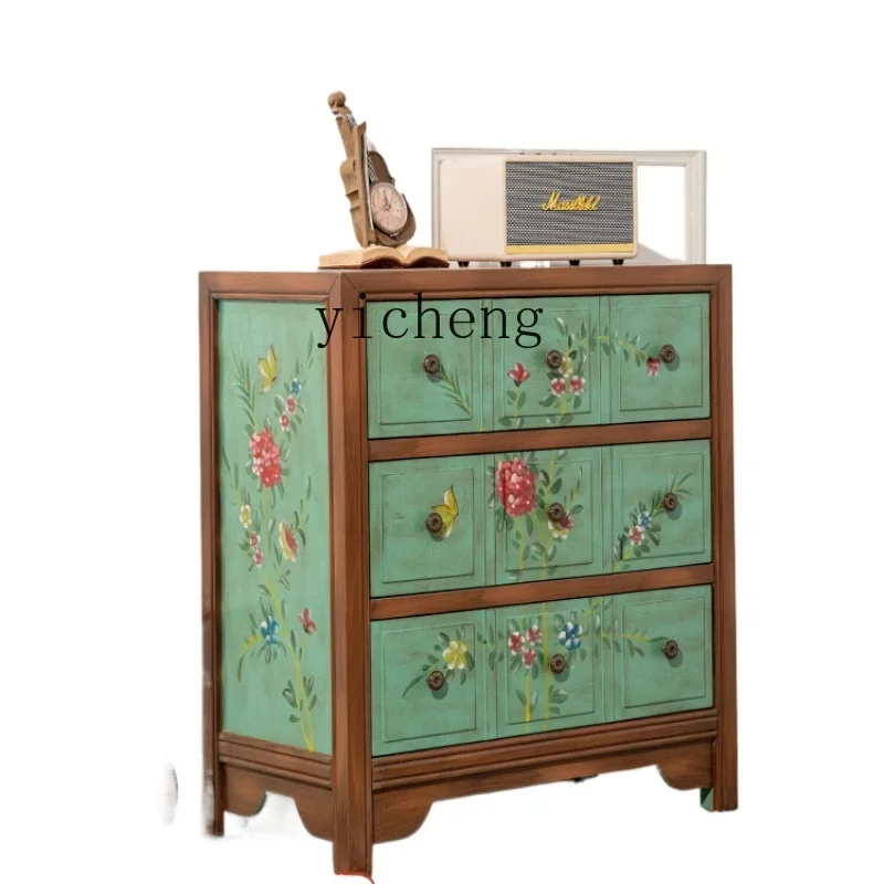 ZK living room painted three-bucket side cabinet made old green drawer bedside table bedroom locker