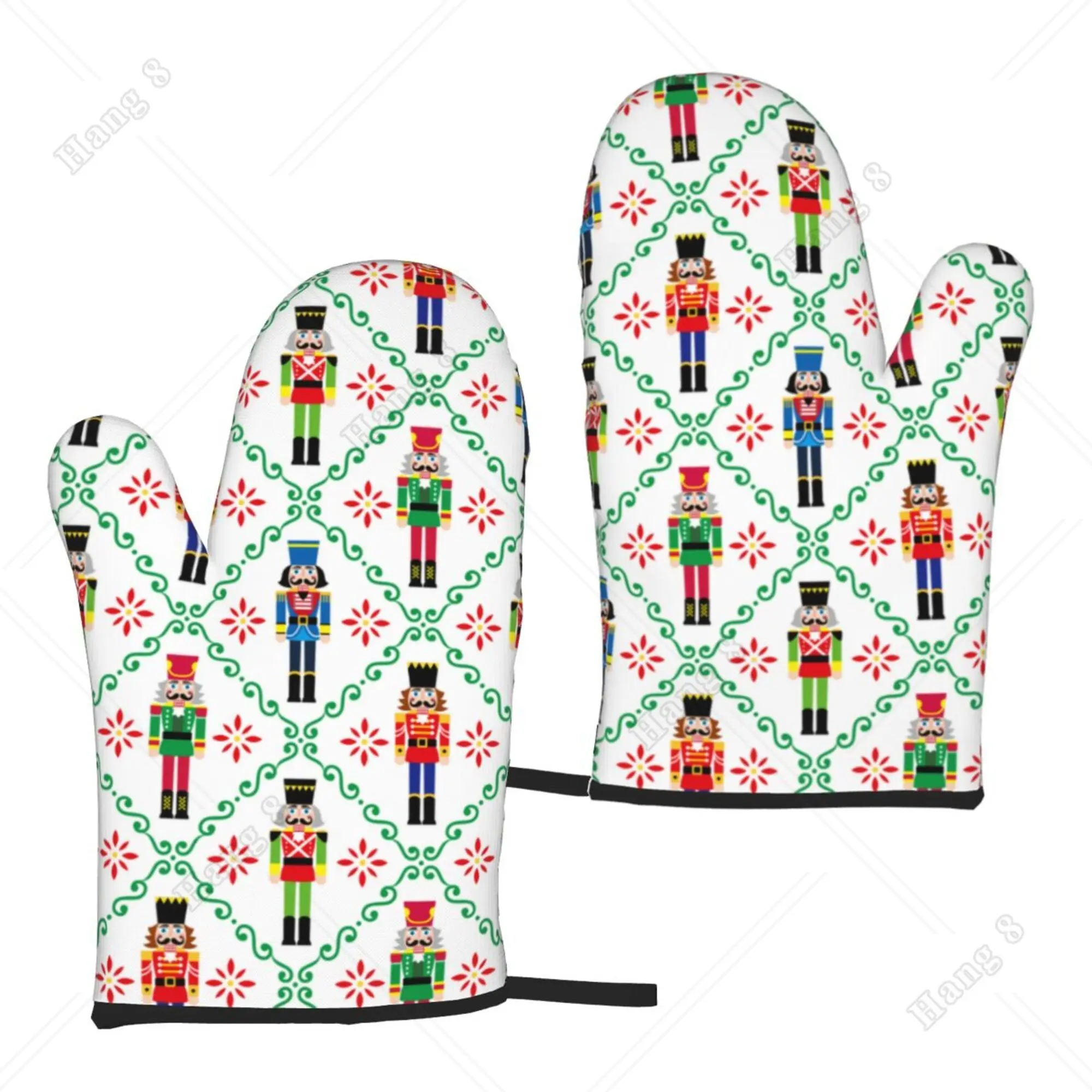 

Nutcracler Christmas Tile Pattern Oven Gloves 2pc for Men Women Bbq Heat Resistant Cooking Accessories One Size Kitchen Print