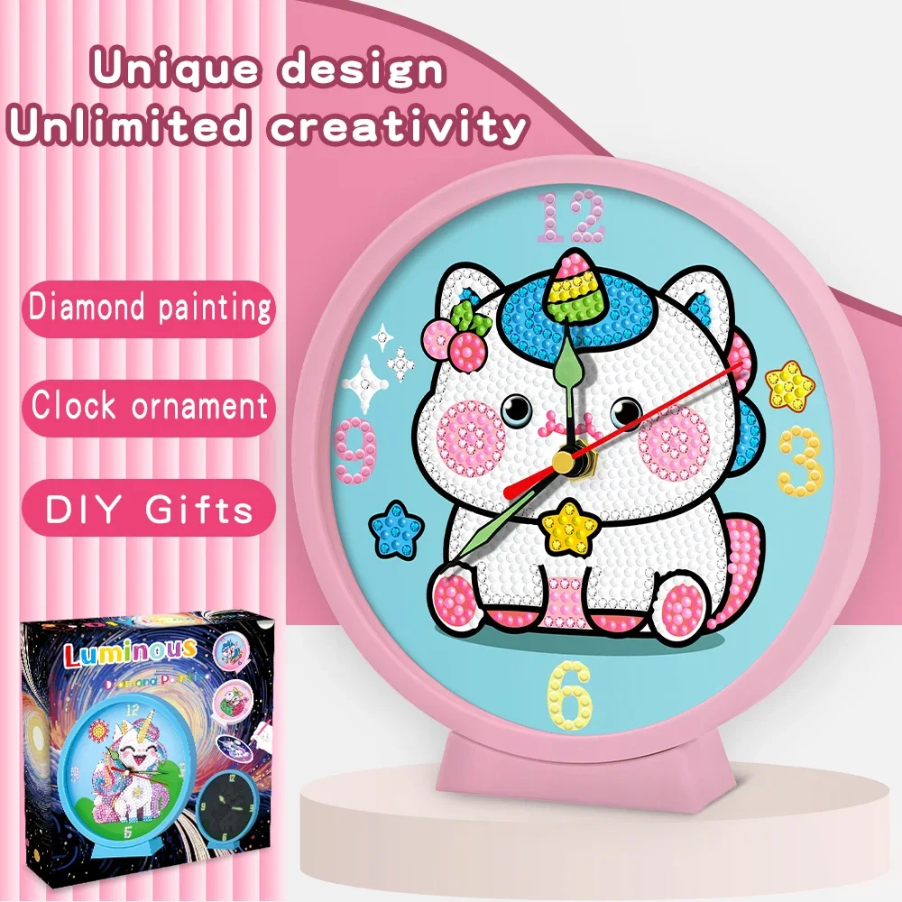 Set sirena-orologi dipinti con diamanti-regali creativi fatti a mano per bambini-giocattolo orologio dipinto con diamanti luminosi fai da te