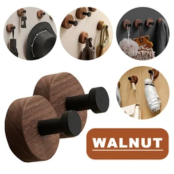 No Drilling Walnut Wood Coat Rack Hooks Black Wall Hangers for Hanging Key Clothes Bathroom Kitchen Robe and Towels and Entryway