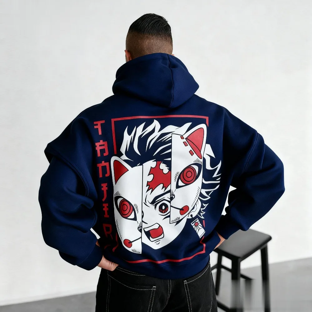 شيطان القاتل هوديي أنيمي للجنسين الأسود الرسم طباعة البلوز الشارع الشهير الخريف الشتاء عارضة اللياقة البدنية طويلة الأكمام جديد Y2k #3