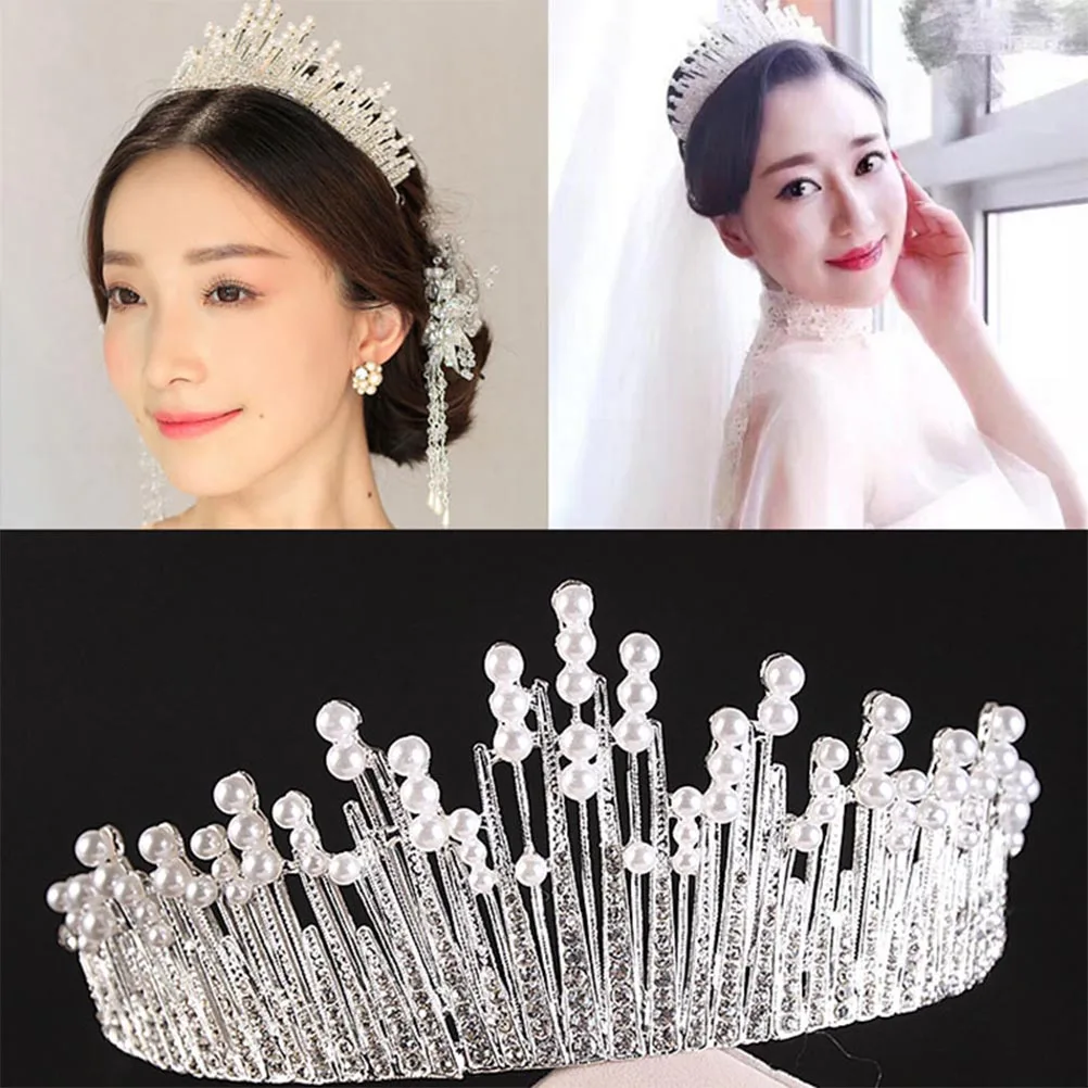 

Pearl Crystal Crown Tiara Cake Topper Wedding Birthday Decor Elegant Design Material Party Accessories