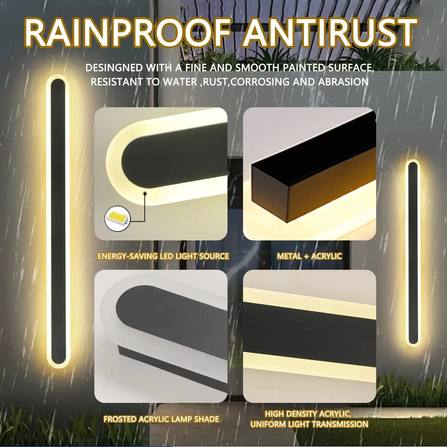 10W 15W Linear Aluminum LED Wall Lamp Black IP65 Waterproof Outdoor Wall Sconce for Porch Bedroom Exterior Lighting