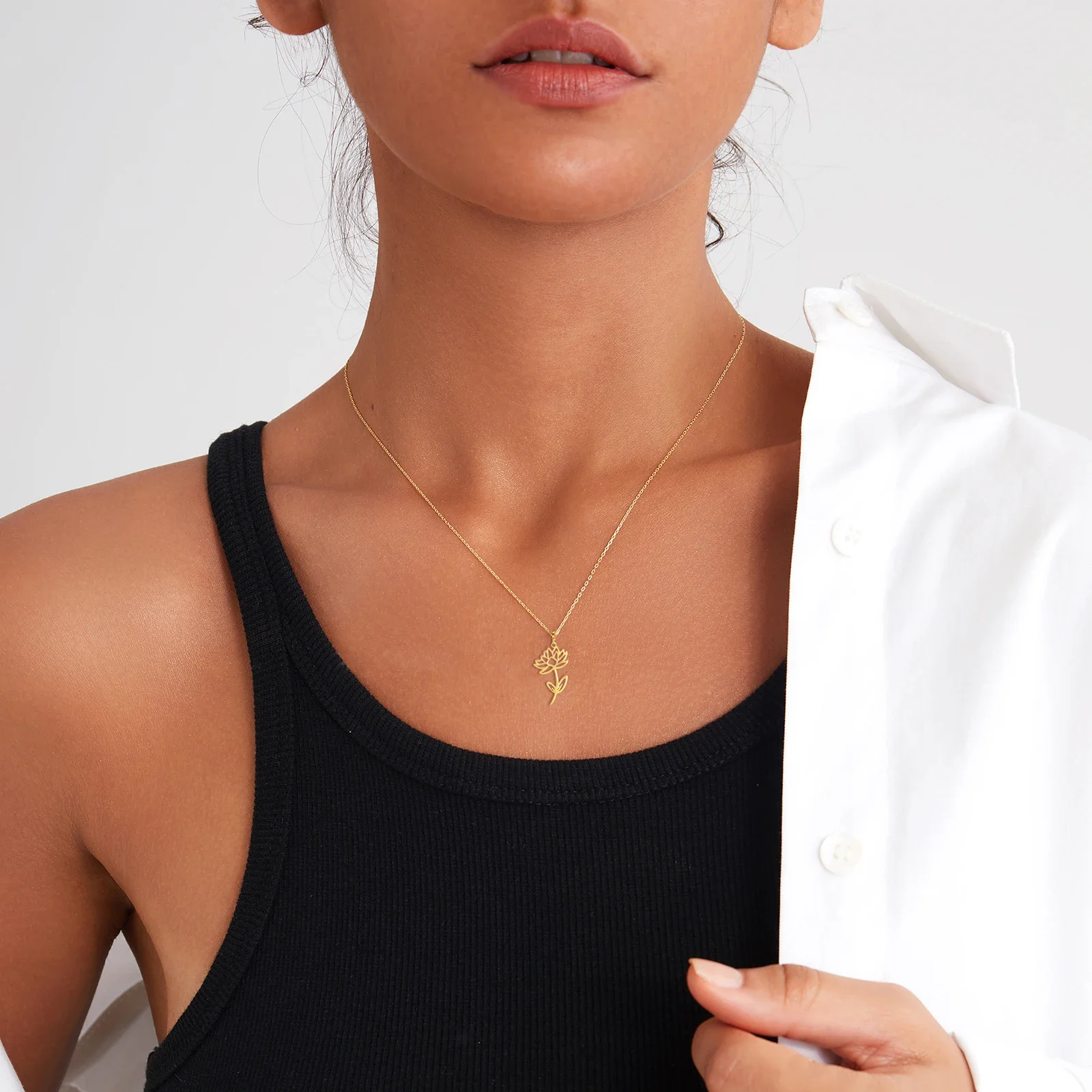Birth‑Month‑Flower‑Shape Stainless‑Steel Pendant Neck‑Chain for Women,Snowdrop Daisy Rose Floral Detail,2026 Trendy Aesthetic Jewelry,Ideal Birthday Gift for Her