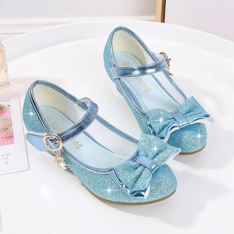 Girls Sandals Rhinestone Butterfly Latin Dance Kids Shoes Children High Heel Princess Shoes Glitter Leather Party Dress Wedding