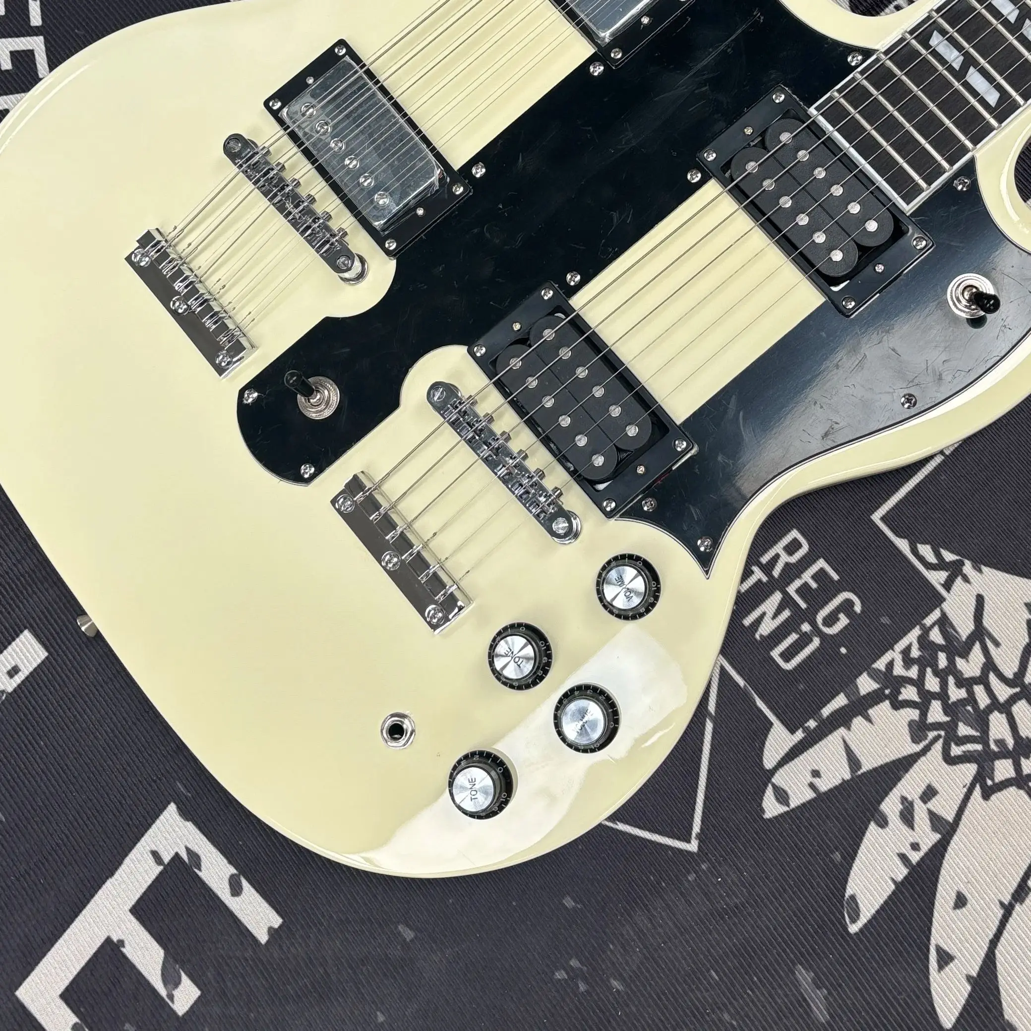 

Yellow Double Neck SG Electric Guitar Custom Brand 12+6S HH Chrome Hardware Fast Ship