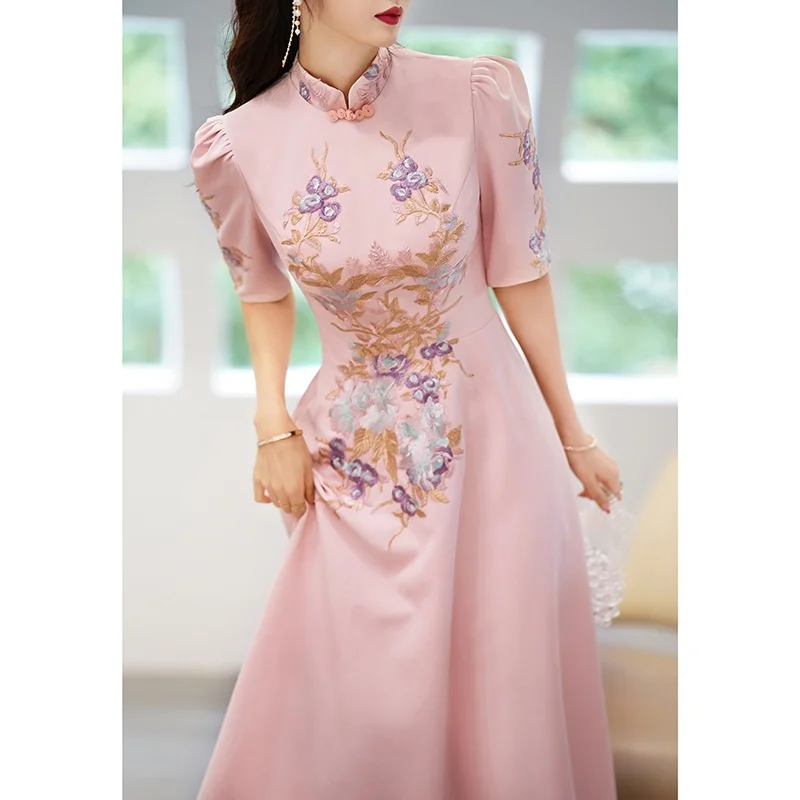 

Pink Mid-Length Evening Gown Women's Luxury Princess Engagement Maid of Chinese Style High-End Feeling Dress