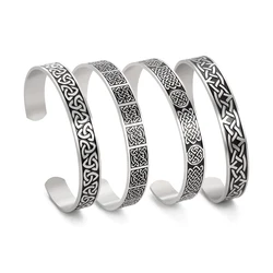 Viking Triquetra Cuff Bangle for Men Boy Stainless Steel Good Luck Celtic Knot Amulet Vintage Irish Knots Bracelet Jewelry Gift