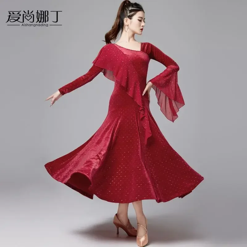 

Autumn/Winter Velvet Dress Modern Dance Dress New National Standard Waltz Friendship Competition Performance Dress