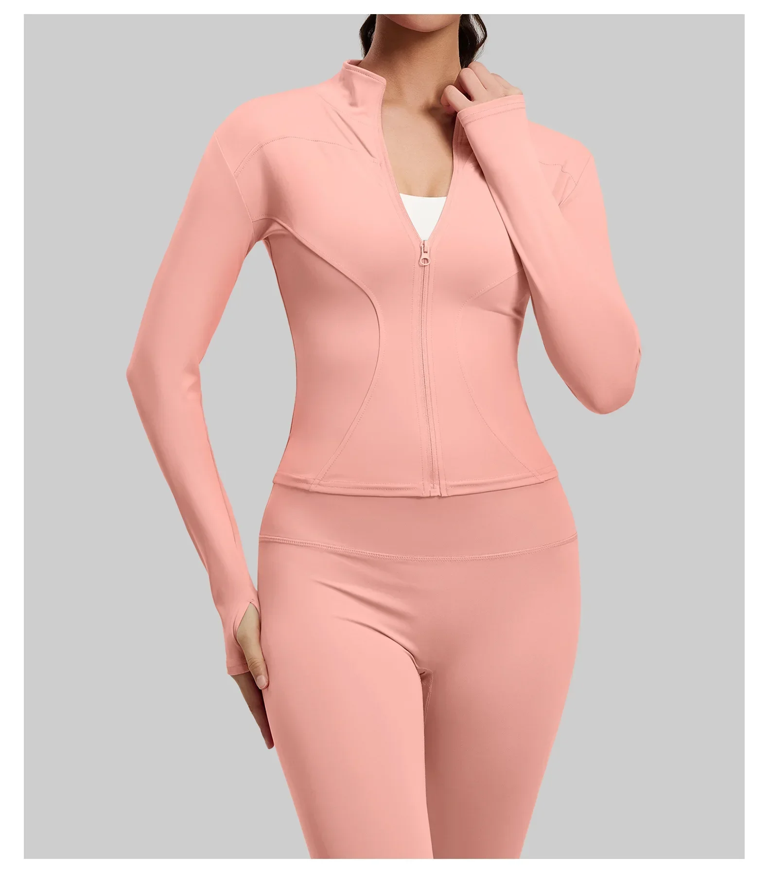 Herbstliche Sport- und Yoga-Jacke für Damen, Stehkragen, Langarmjacke, figurbetontes Trainingsoberteil, Fitness-Oberteil, Rad- und Laufoberteil – Detail 12