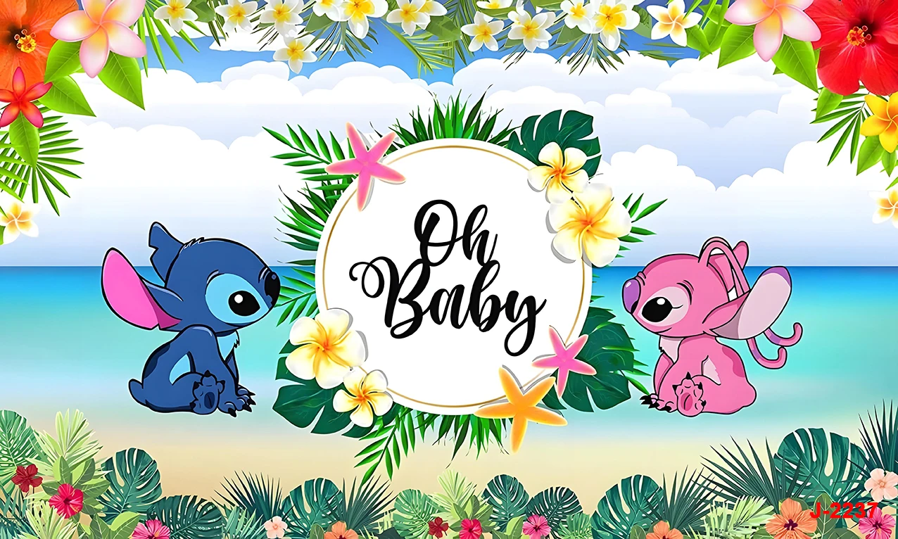 Lilo Stitch Party Backdrops Children's Happy Birthday Decoration Photographic Background Decorations Kids Decor Banner