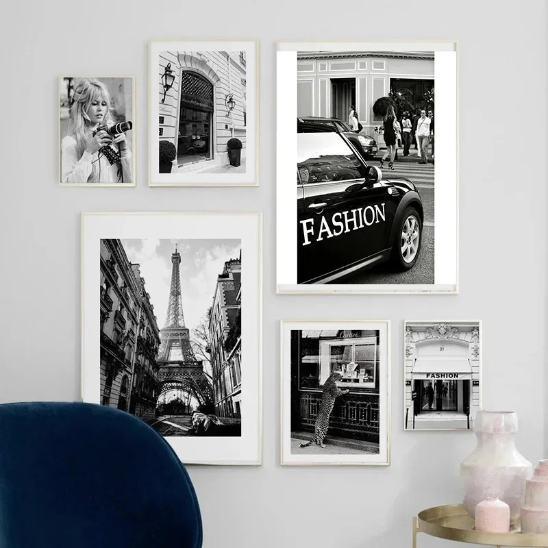 Modern Pop Wall Art Paris Fashion Tower Vintage Girl Black and White HD Canvas Print Poster Home Living Room Bedroom Decoration