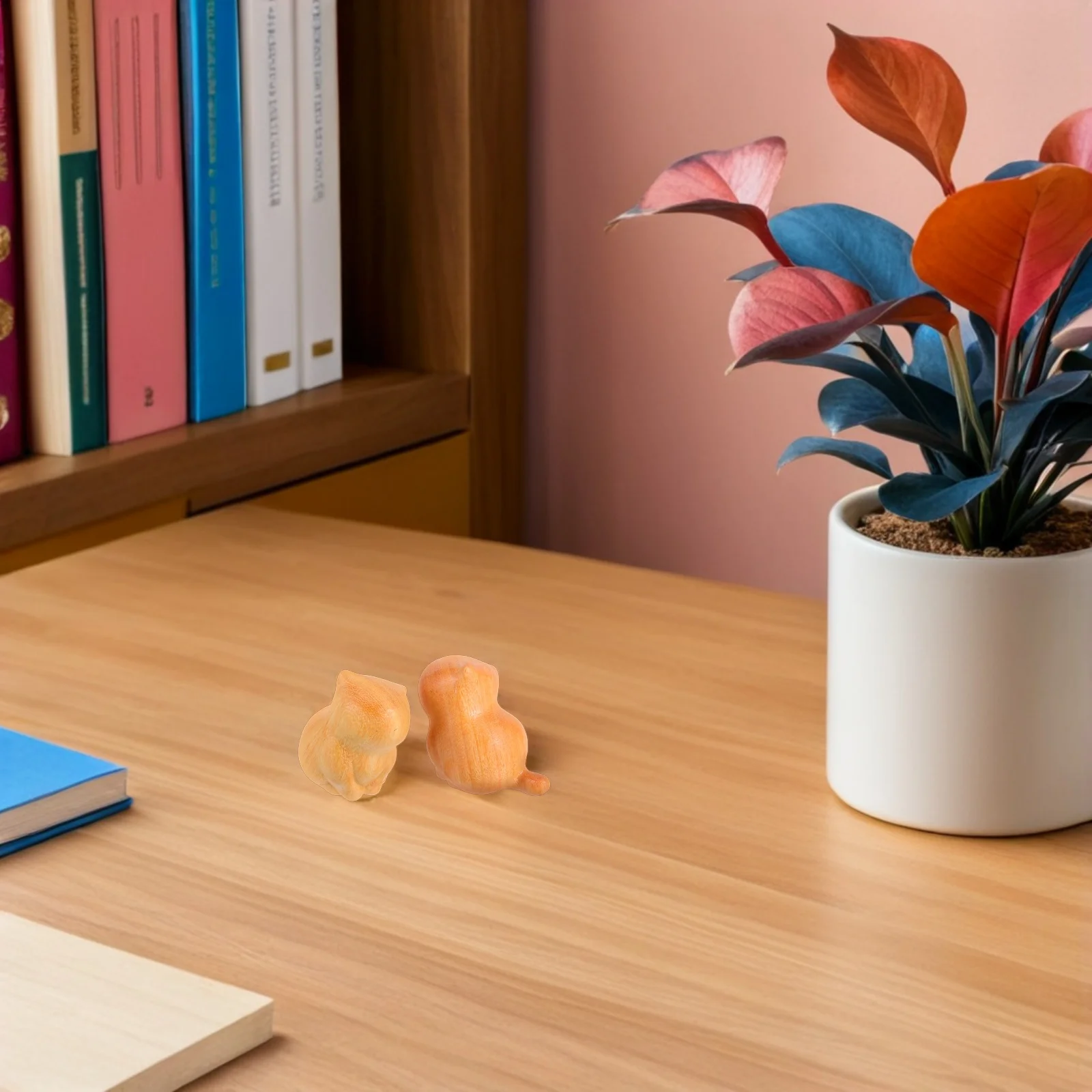 

2 Pcs Carved Wood Cat Kitten Ornament Hand Sculpture Figure Cute Table Decor Desktop Handmade