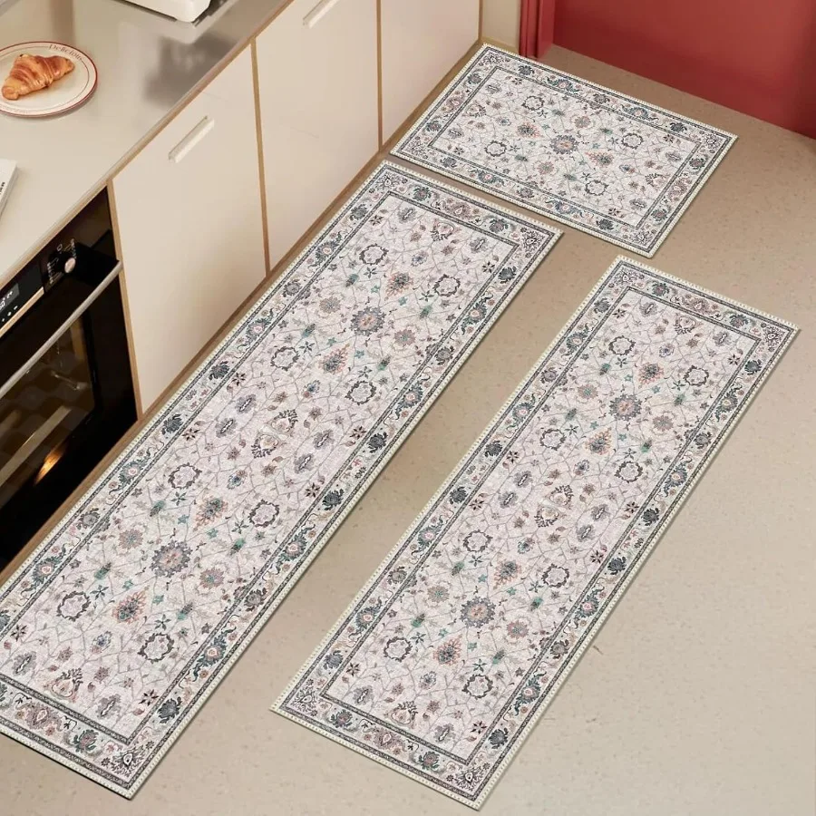 

Boho Kitchen Rug Sets 3 Piece Non Slip Washable Kitchen Mats for Floor Absorbent Kitchen Floor Mat Carpet Comfort Standing Mats