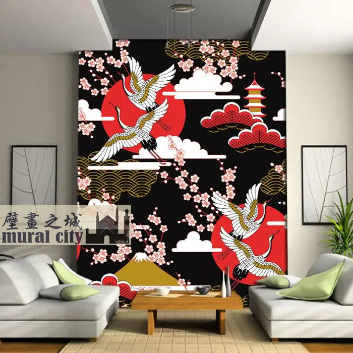 

Пользовательские 3D японский окрашенный журавль Укиё йо живопись Сакура Креп Фудзи обои спальня Гостиная диван ТВ фон стена 8d