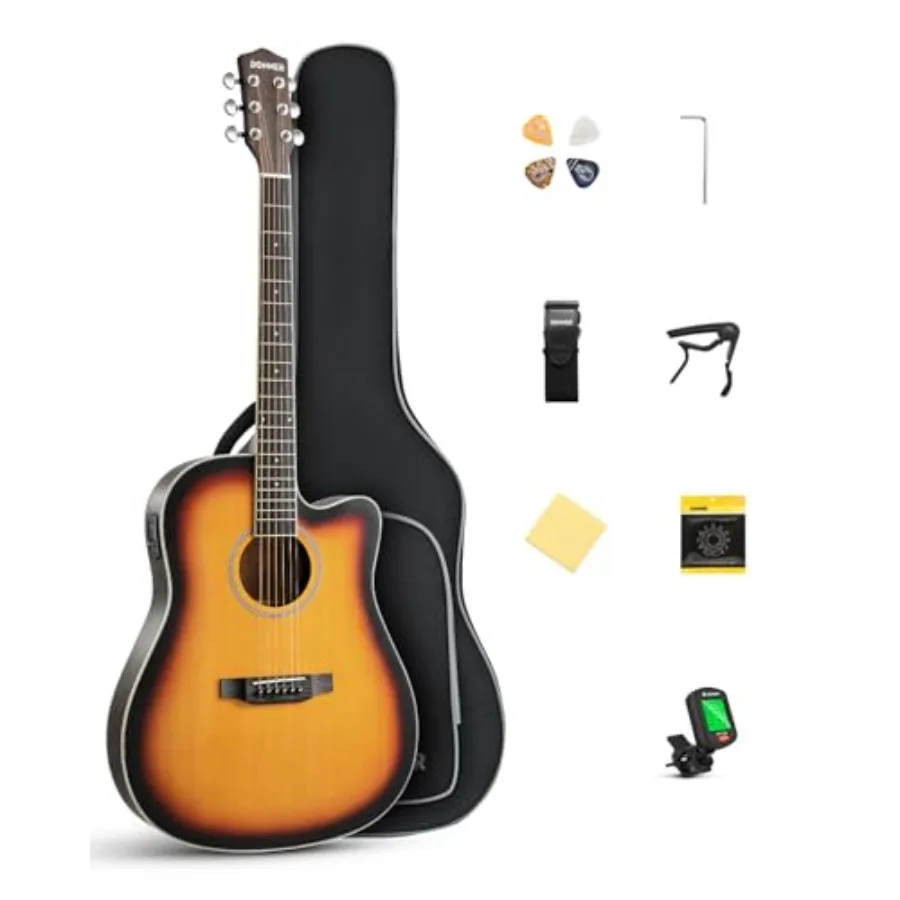 

41-Inch Acoustic Electric Guitar Kit for Beginners Full Size with Capo Picks Tuner Strings Strap Sunbrust