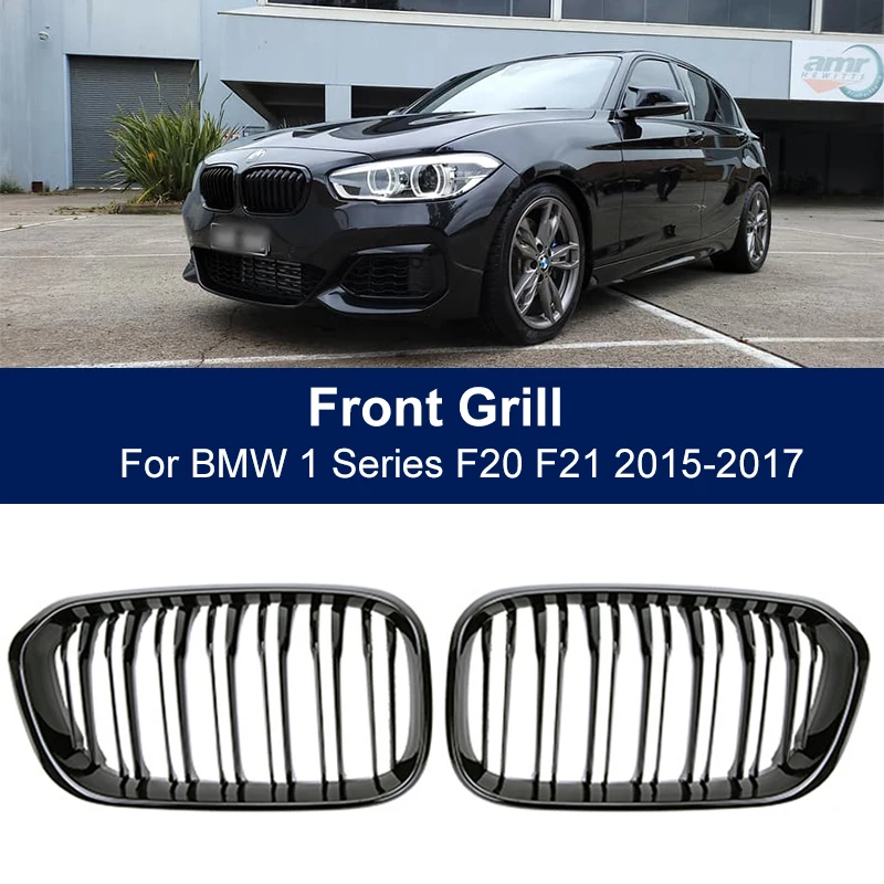 شبكات المصد الأمامي للسيارة شواية سباق الكلى لسيارات BMW 1 Series F20 F21 LCI 120i 2016 2017 شبكة بديلة مزدوجة الشريحة #1