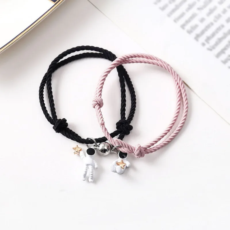 2Pcs/Set Magnet Couple Bracelet For Lovers Magnetic Attract Astronaut Star Planet Bracelets Braided Rope Friendship Jewelry Gift