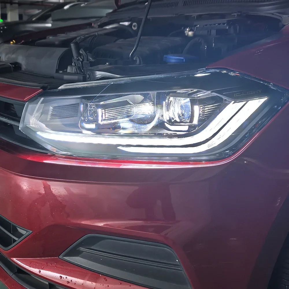 

Передние фонари автомобиля, аксессуары для VW Polo 2019-2024, обновление, высокая конфигурация, светодиодные автомобильные фары, линзы проектора, аксессуары для инструментов