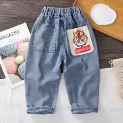 2024 Spring Autumn Baby Boys Jeans Baby Fashion Cartoon Loose Casual Cowboy Pants 1-6Years Kids Middle Waist Long Pants