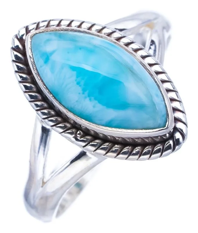 StarGems Natural Larimar  Handmade 925 Sterling Silver Ring 8.75 F0885