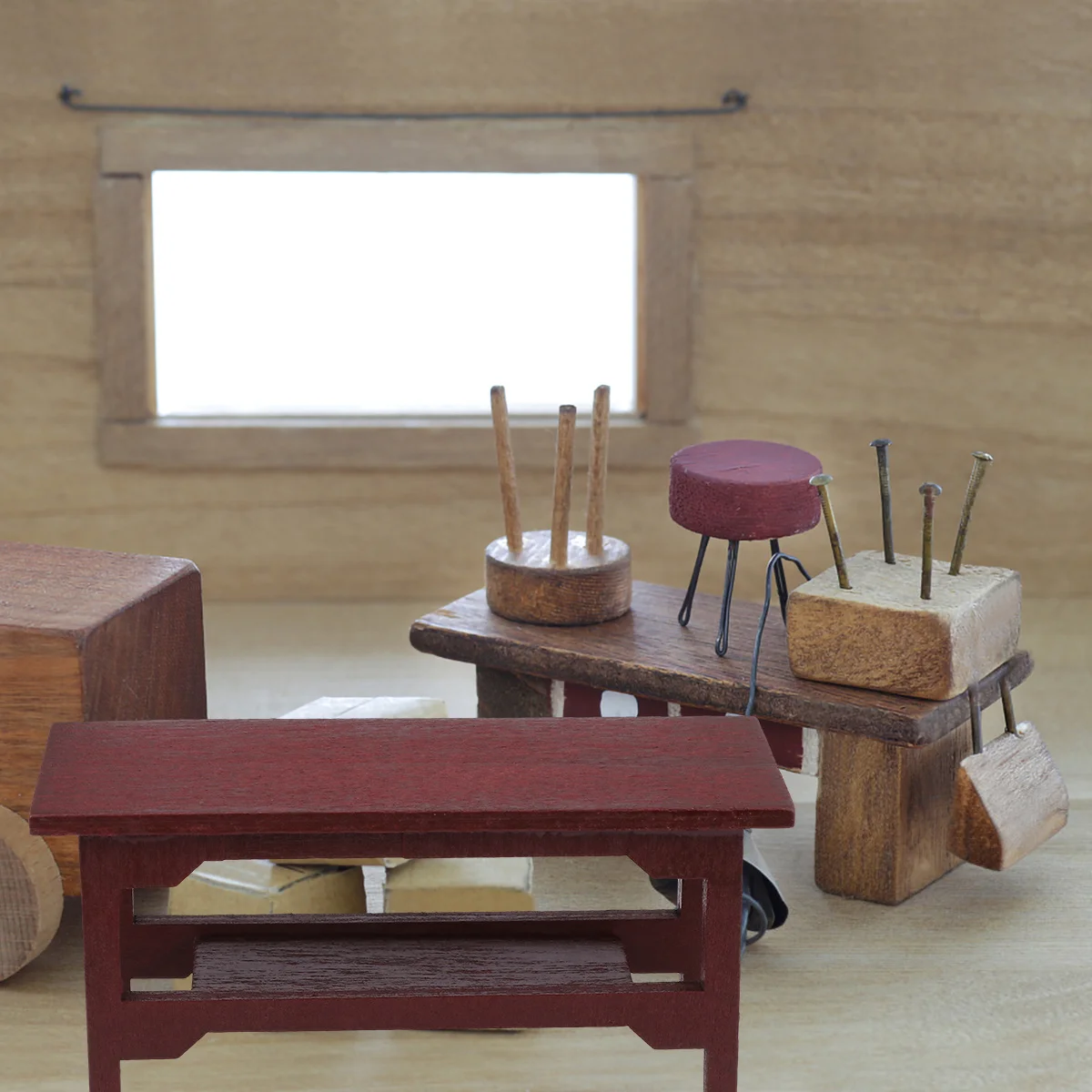 2-teiliges Mini-Hausmöbel-Schreibtisch-Set aus Holz, einfacher natürlicher Stil, ideal für Zuhause, Büro, Schlafzimmer, Wohnzimmer, Dekoration