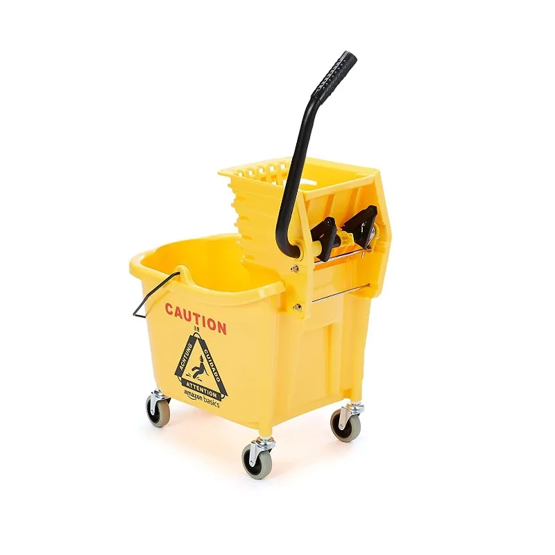 Side Press Wringer Combo Commercial Floor Cleaning Rectangular Mop Bucket on Wheels, 35-Quart, Yellow