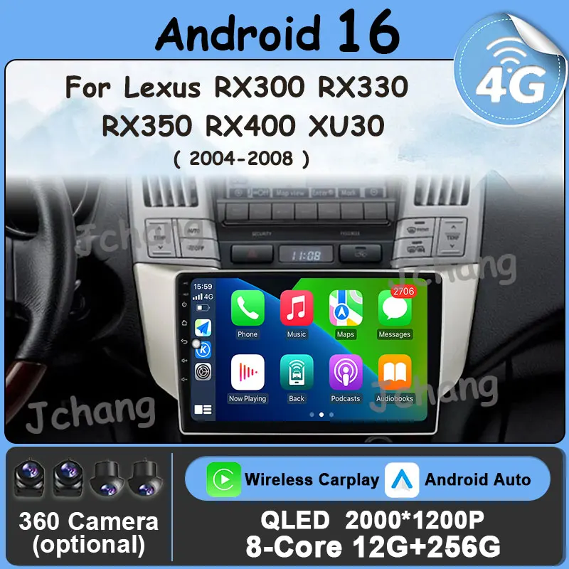 

Car Radio Multimedia Player 9 inch Android 16 Carplay Auto for Lexus RX300 RX330 RX350 RX400 XU30 2004 - 2008 GPS Navi DSP WIFI
