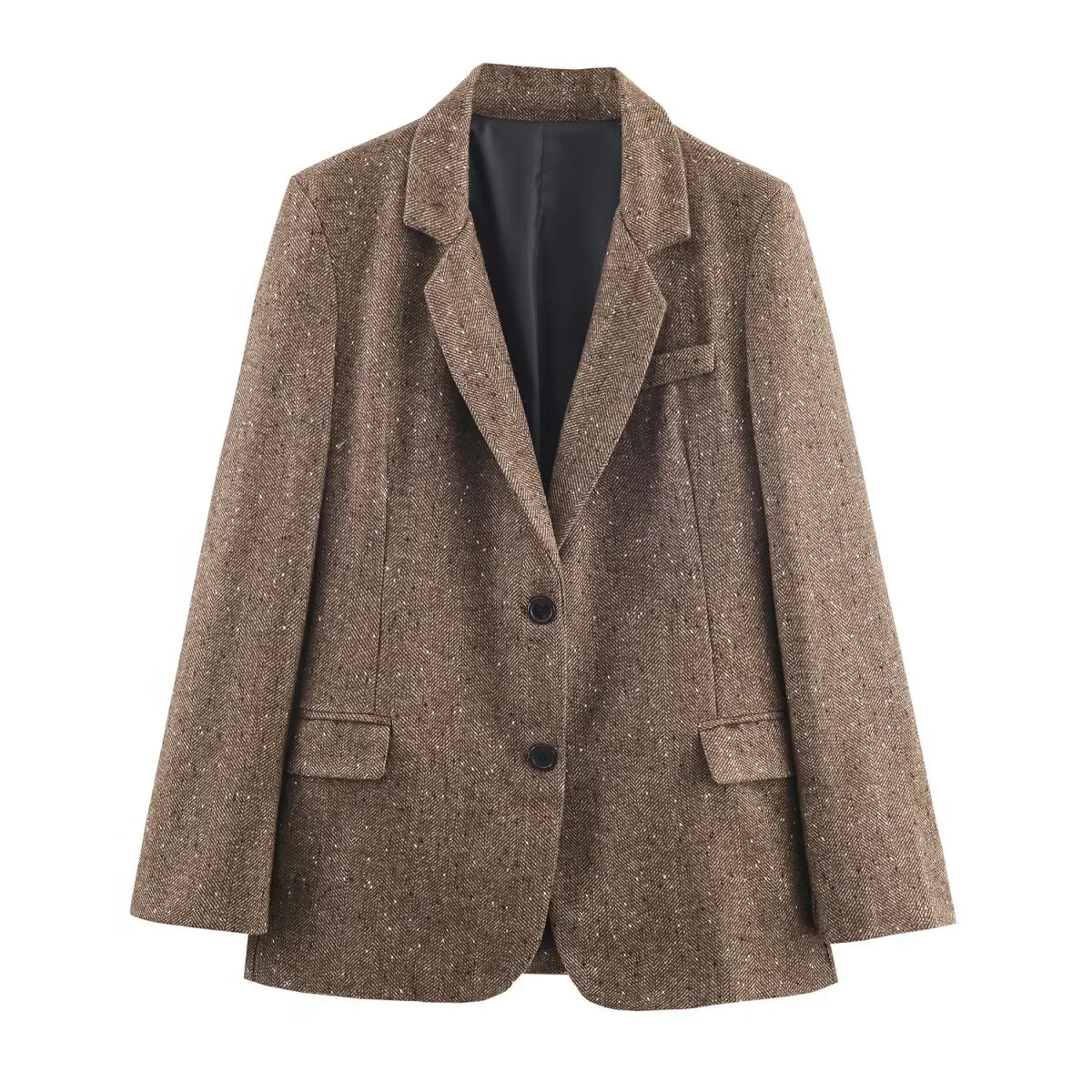 

2025 зимняя новая женская одежда, высокая повседневная модная стильная свободная посадка, универсальный костюм для похудения, саржевое пальто с узором «елочка»