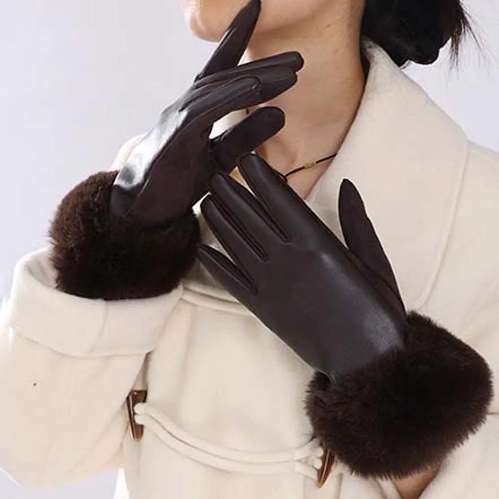 Fleece Lined Leather Gloves Anti-splash Water Suede Fabric Touchscreen Gloves Solid Color Soft Texture Thermal Handwear Cycling