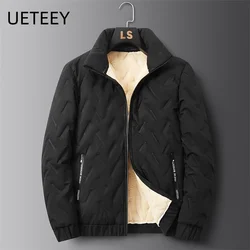 UETEEY 2024 Winter Parkas Men Lambswool Jackets Thicken Warm Waterproof Outdoor Casual Lightweight Male Coat Mens Jacket Outwear