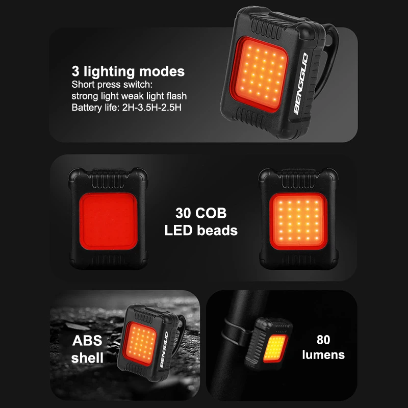 Luz de bicicleta impermeable superbrillante múltiples modos de iluminación recargable conducción nocturna ciclismo LED luz trasera de bicicleta