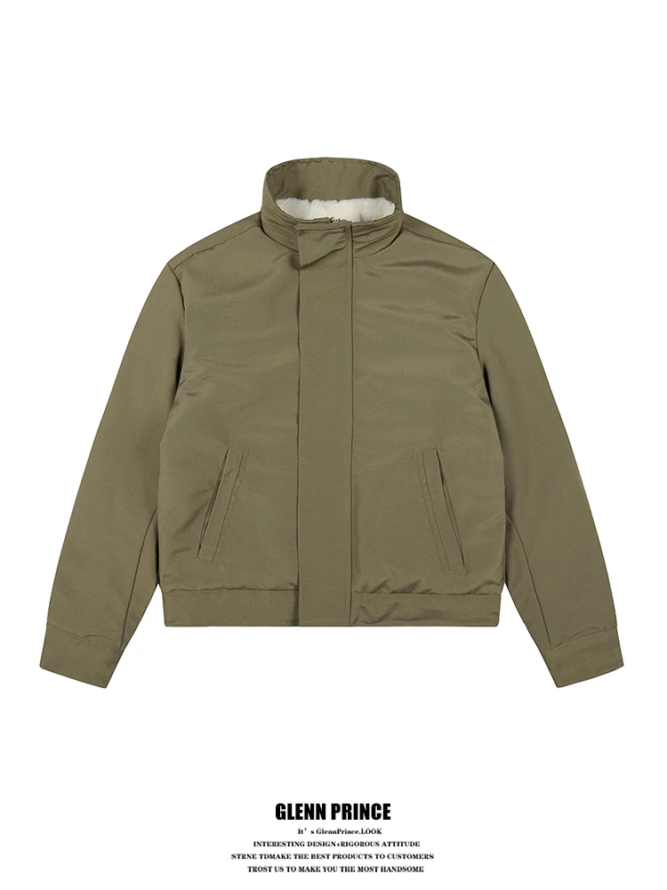 

GPstudio Men's Thiened Lamb Fur Jaet Loose Fit Stand Collar Workwear Cotton Coat Winter Warm Trendy Outerwear