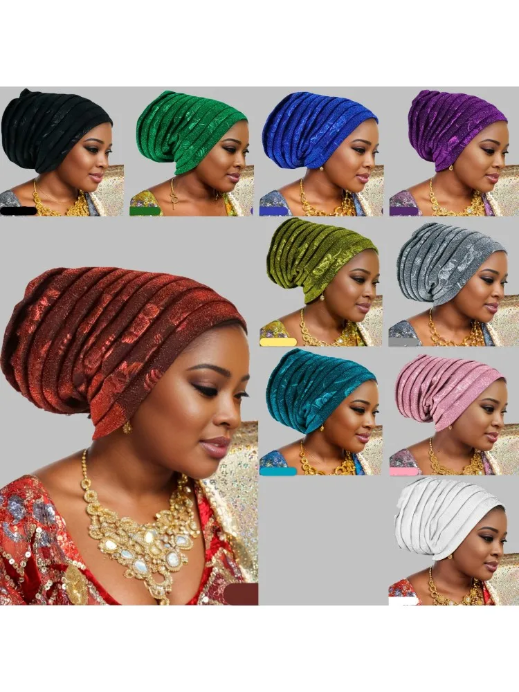 2025 mode Frauen Plissee Turban Kappe Für Frauen Auto Gele Headtie Weibliche Kopf Wraps Afrikanische Nigeria Hochzeit Party Kopfschmuck