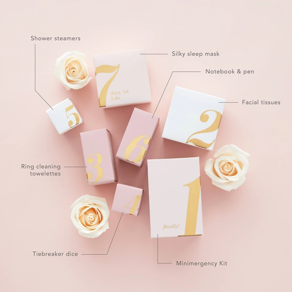 Query personalizzatoScatola regalo di lusso personalizzata per calendario dell'Avvento per matrimonio, confezione regalo da 7 giorni per addio al nubilato o addio al nubilato