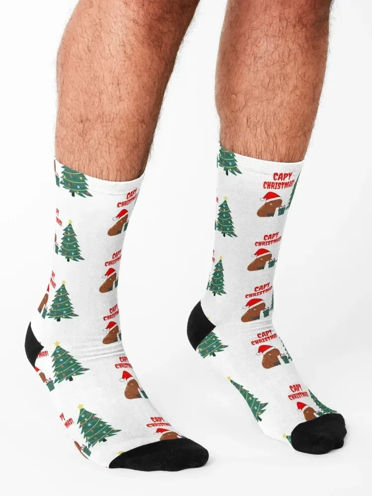 Cute Capybara Christmas Tree Socks Climbing happy Men Socks Luxury Brand Women's